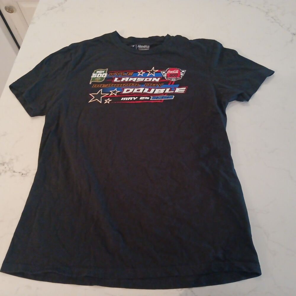 Kyle Larson Indy 500 Coke 600 Double Event 2025 Black T-Shirt Size L